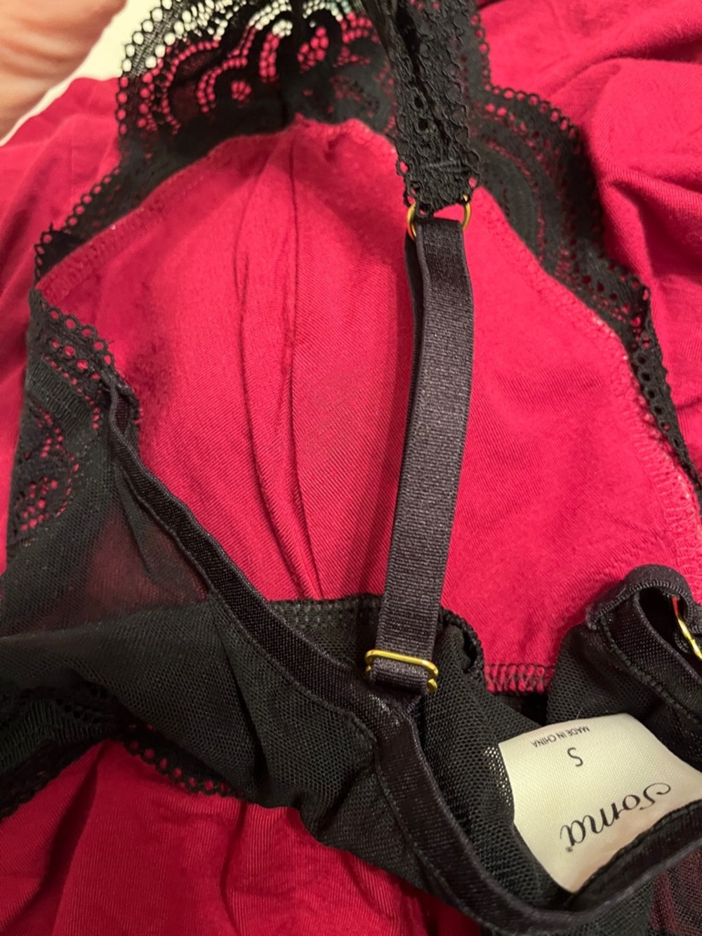 Soma cranberry chemiselingerie sleeping dress with black lace size small - Picture 8 of 10